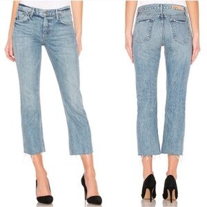 Grlfrnd Tatum Crop Jeans in Late Night Raw Hem Mid Rise Revolve size 29